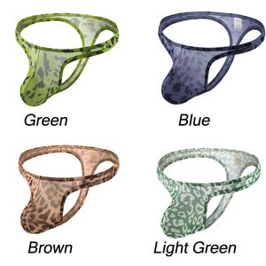 Sexy Thin Transparent Mesh Leopard Thong Low Rise G-String Underpants Bulge Pouch Sissy Lingerie For Men Underwear Briefs