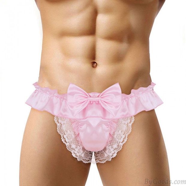 Sexy Bowknot Spitze Tanga Höschen G-String Elastische Unterhose Ausbuchtung Beutel Sissy Dessous Herren Slips Unterwäsche