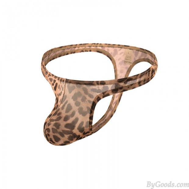 Tanga de leopardo de malla transparente fina sexy Calzoncillos de tanga de tiro bajo bulto bolsa mariquita Lencería para hombres Ropa interior Bragas