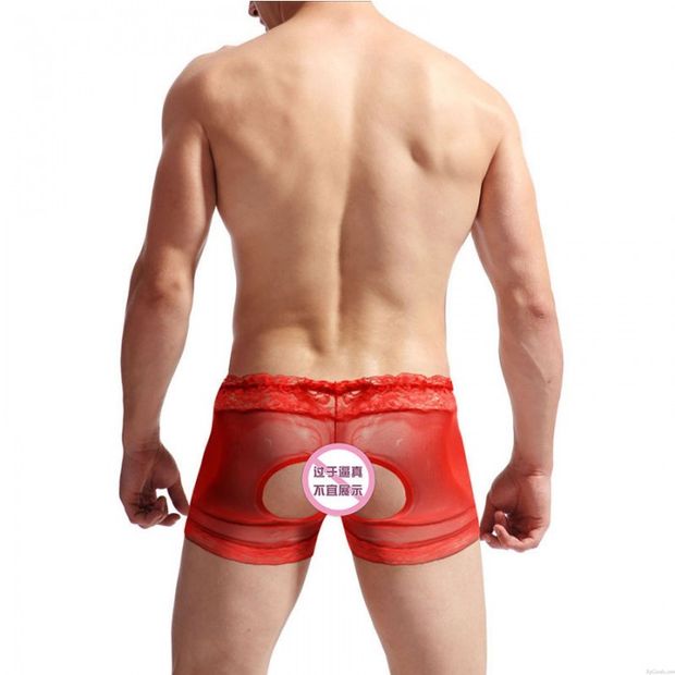Sexy Calzoncillos bóxer de malla de encaje hueco Crossdress Respirable Calzoncillos de hombre Lucha de cintura Ropa interior Marica Lencería