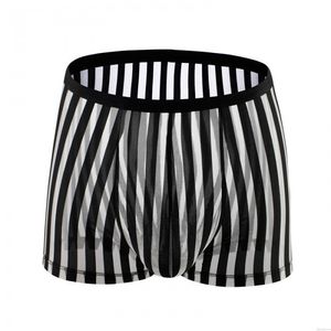 Sexy Durchschauen Gestreiftes Netz Boxershorts Elastisch Unterwäsche Crossdress Atmungsaktiv Sissy-Dessous Herrenunterhosen