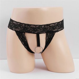 Sexy Ring Florale Spitze G-String T-Rücken elastische Unterhose Tanga Höschen Herren Slips Unterwäsche Sissy Dessous