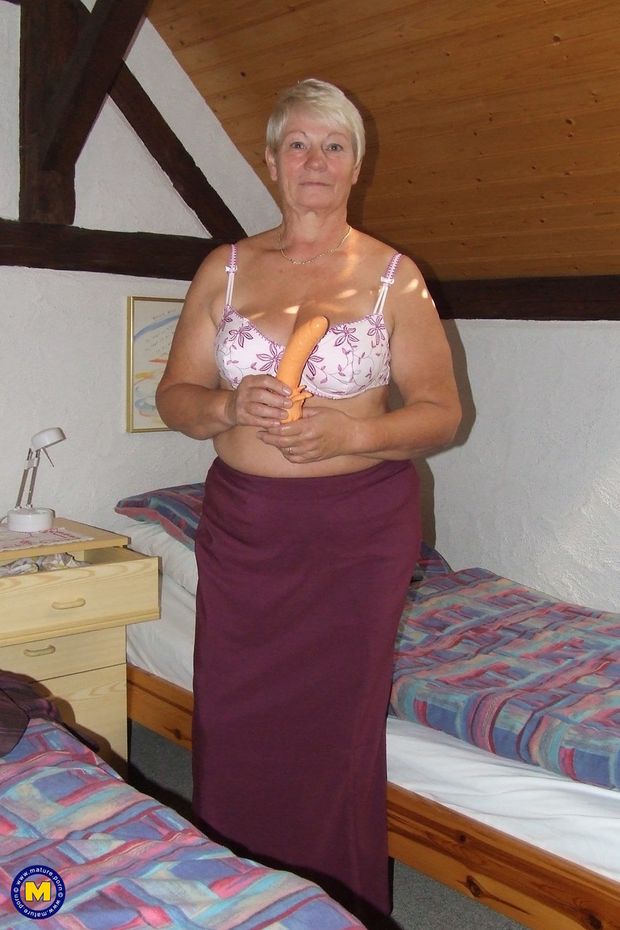 Short-haired granny Gisela strips Naked and Toys her Mature Pussy #1