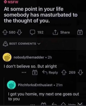 “Someone has masturbated to the thought of you…”