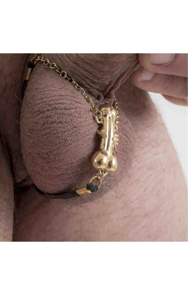 Dude - Gold Testicle Bracelet with Penis Charm