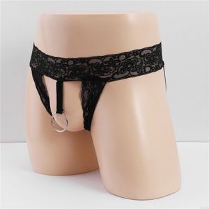 Sexy Bague Fleurie Dentelle G-String T-back Élastique Slip String Culotte Slip Homme Sous-Vêtements Poule mouillée Lingerie