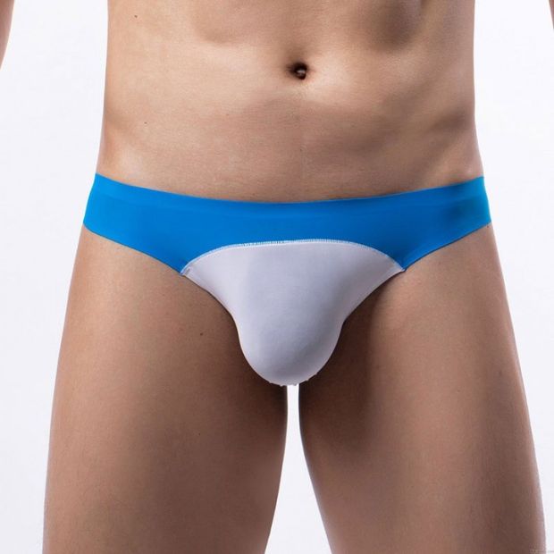 Sexy Soie de glace Splice Contraste Couleur String Culotte G-String Élastique Culotte Lingerie Homme Transparent Sous-vêtement Slips