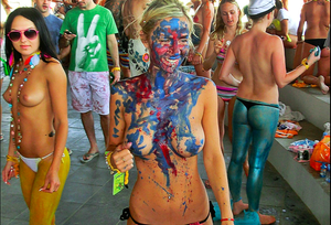 blue splattered blonde with big tits