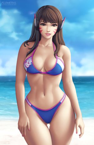 Sexy Dva on The Beach (Blue Bikini) FlowerXL