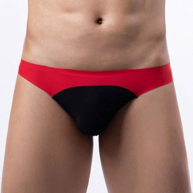 Sexy Seda de hielo Empalme Color de contraste Tanga bragas tanga calzoncillos elásticos lencería de los hombres Sin costura Ropa interior Bragas