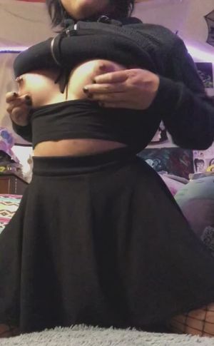 Goth bitch showing you whats under her top