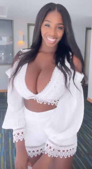 Ellie Mae white lace outfit amazing smile