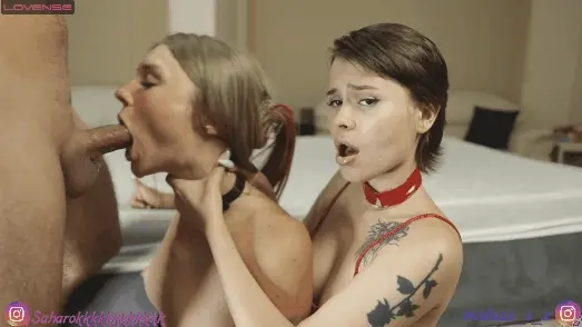 Helping her friend deepthroat