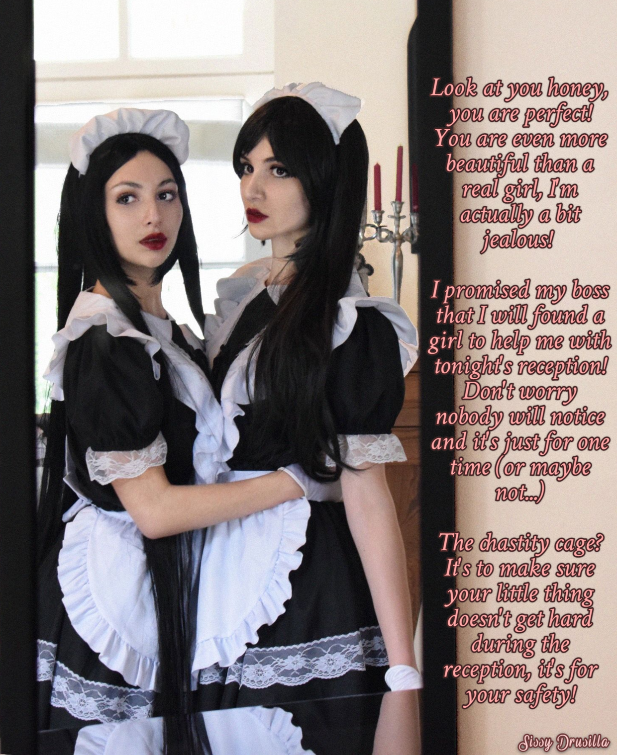 Does that mean your girlfriend is dressed like that everyday? Maybe they have a second position open for me? I don't mind the chastity...