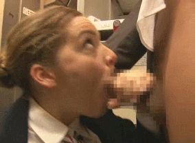 Air hostess get facial from a passenger