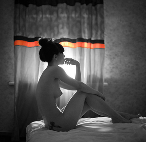 Lacy, gently wafting curtains.