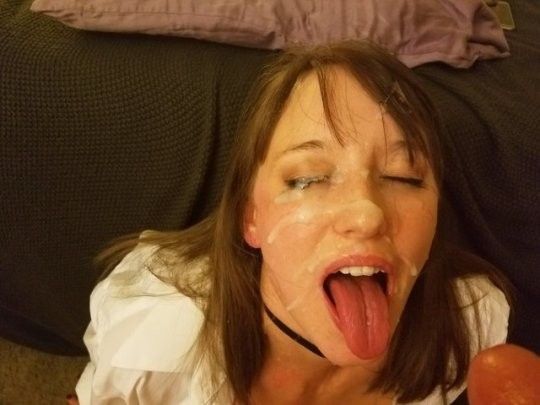 Cute brunette amateur covered in cum