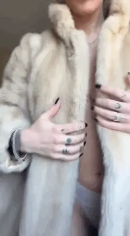 Ass reveal in mink fur coat