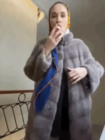 Revealing her beautiful pussy while wearing $10k mink fur coat