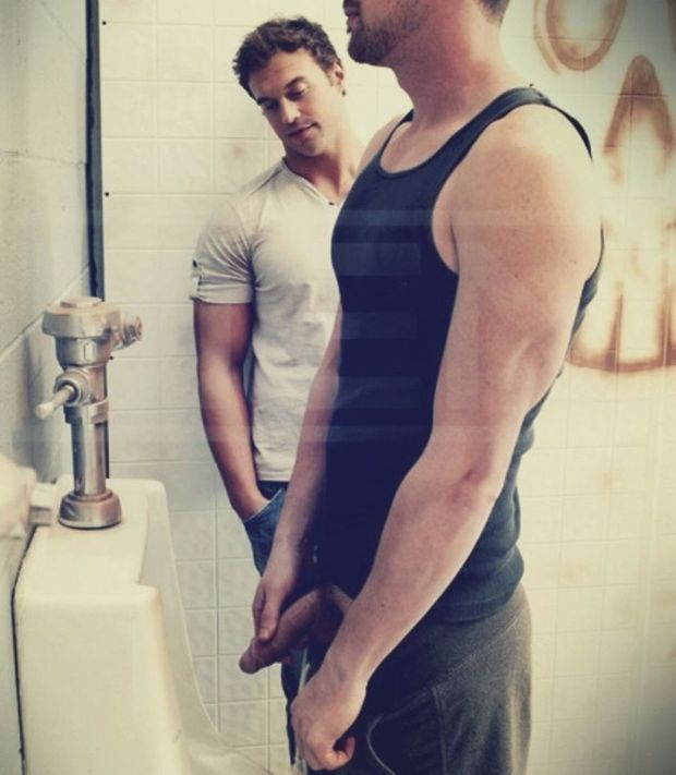 Looking at his dick in the men's room