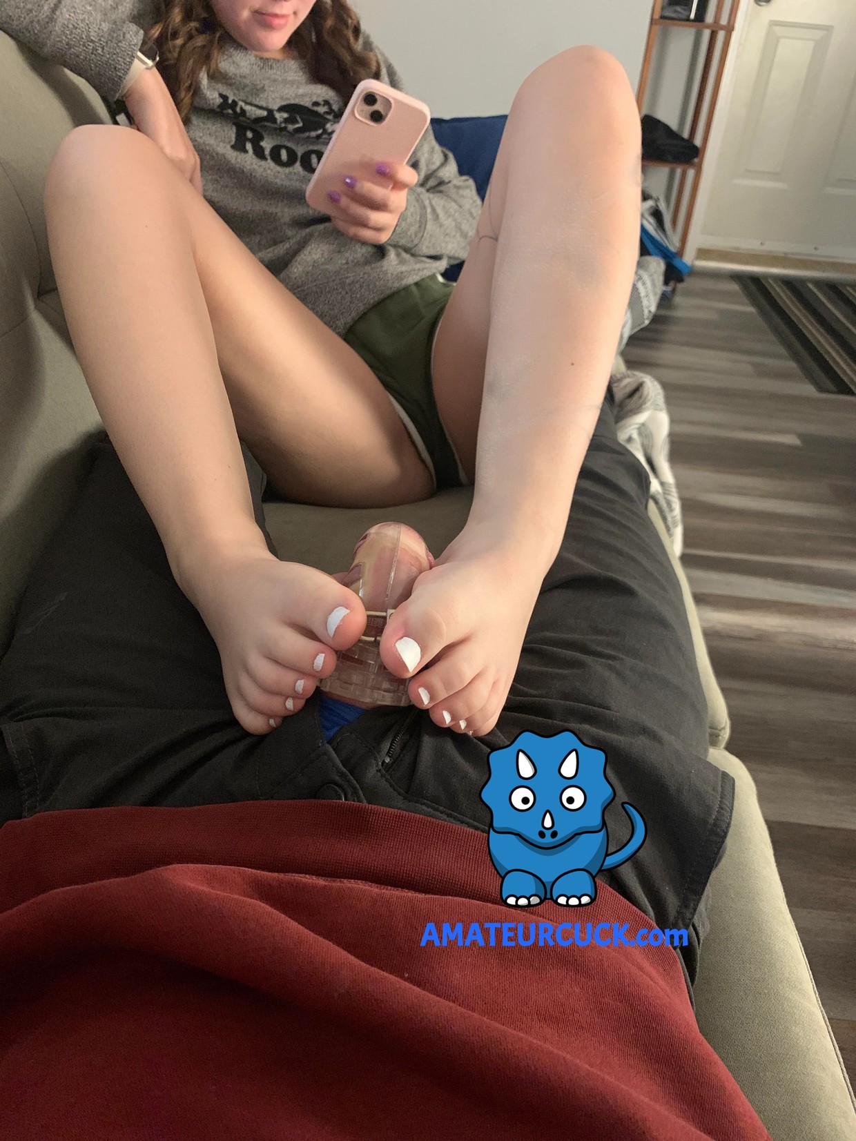 just a normal evening relaxing on the couch in the house of a chastity hotwife couple