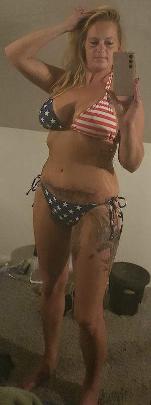 Happy Independence Day! Thick wife in patriotic bikini.