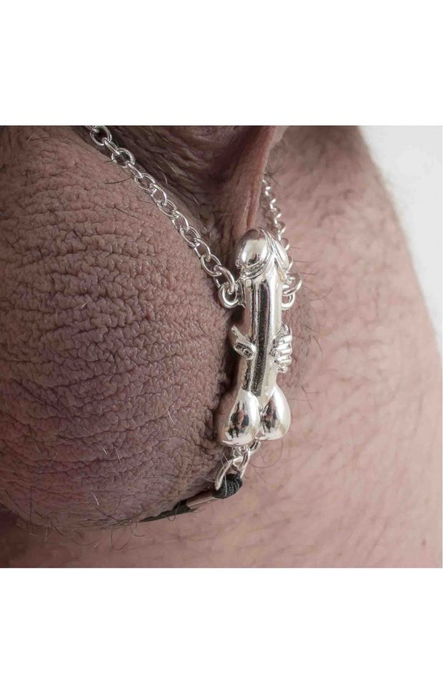 Bruiser - Silver Testicle Bracelet with Penis Charm