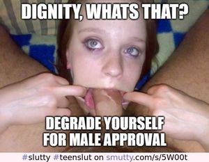 Slutty lil teenslut "dignity, what's that?" blowjob captioned