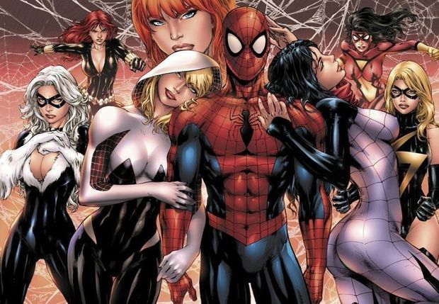 Spiderman with spiderwomen