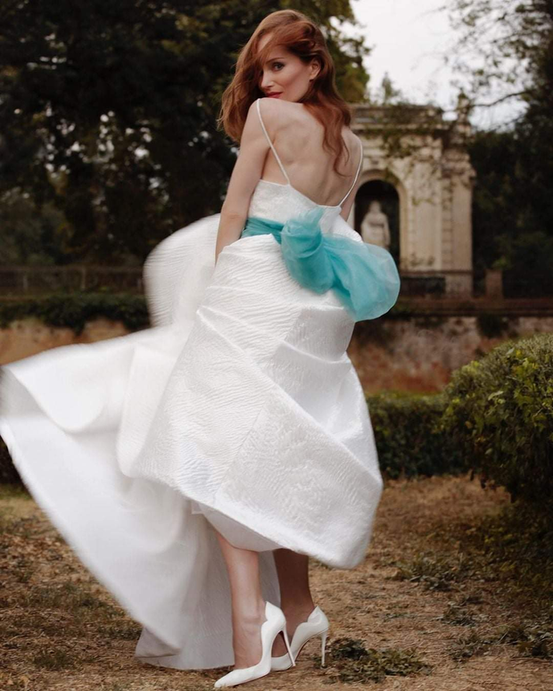 redhead in white