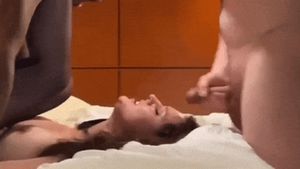 Bull lets cuck have a shot while he's still going