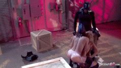 Batman is rewarded by two hot bimbos