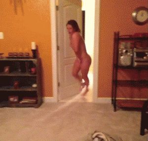 undress and then walk across the room