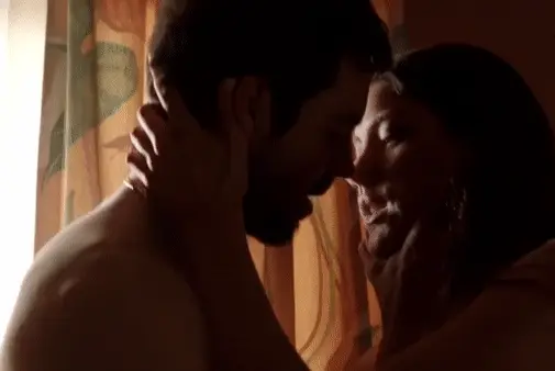 couple is kissing