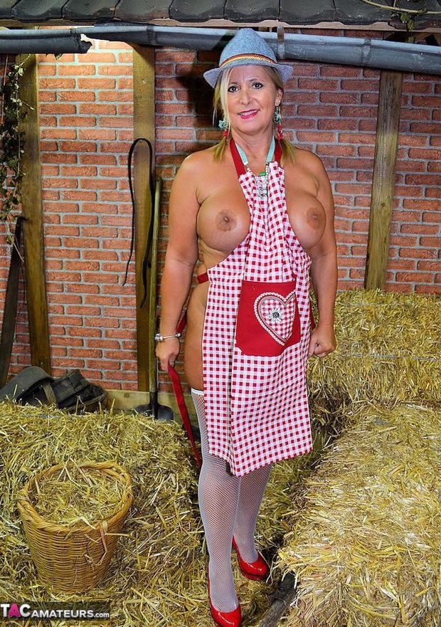 Chrissy wearing an apron at Oktoberfest