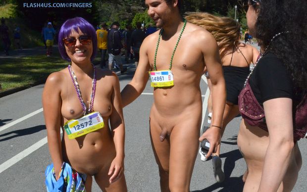 She must be in some kind of nude contest.