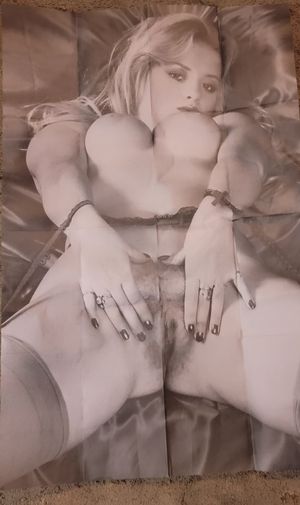 Black and white poster hairy blonde spread open!!!