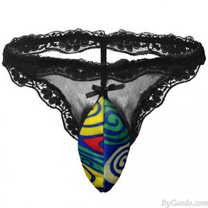 Sexy Spitze Schleife Gittergewebe Ausbuchtungsbeutel G-String Tanga Unterwäsche Höschen Dessous T-Rücken Schlüpfer Slip Herrenunterhosen