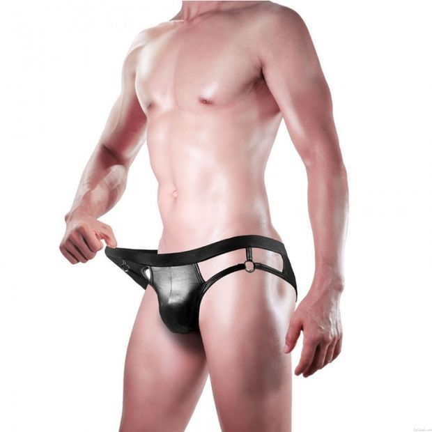 Sexy Kunstleder rückenfrei hohler G-String Tanga Badehose Unterwäsche Höschen Dessous T-Rücken Slip Herren Unterhose