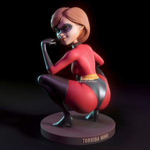 Squatting Elastigirl statue