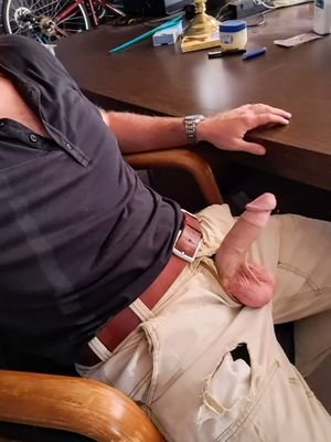 White cock and balls through pants fly