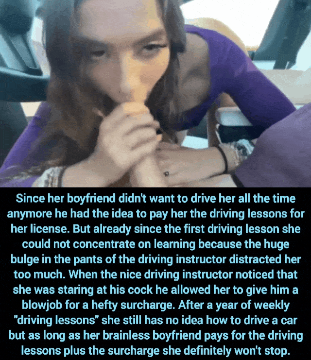 Cheating bitch worships the huge cock of a driving instructor