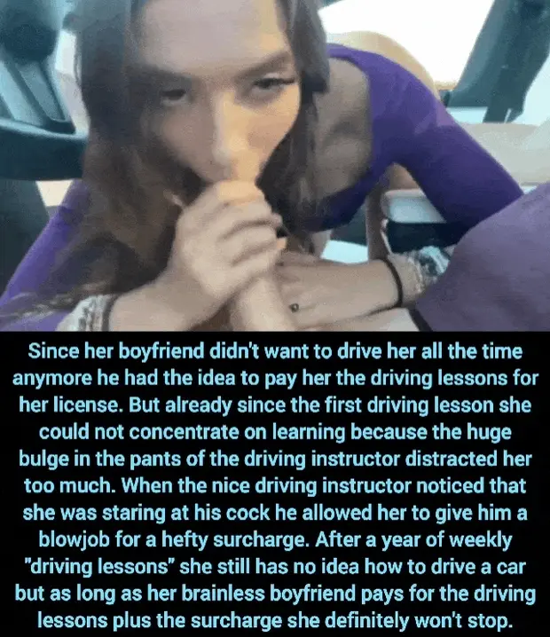 Cheating bitch worships the huge cock of a driving instructor