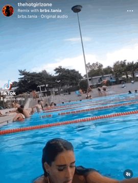 Insane tits on sexy brunette getting out of the pool