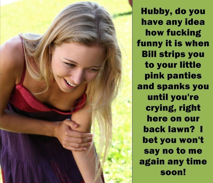 Husband stripped to panties and spanked in front of wife