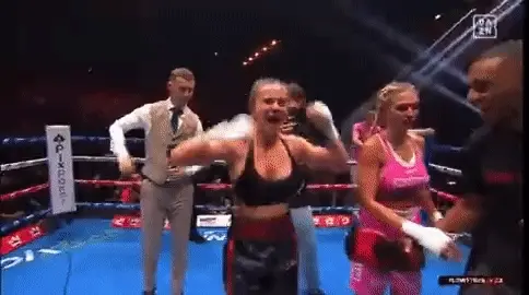 Daniella Hemsley flashing her boobs after winning her boxing match.