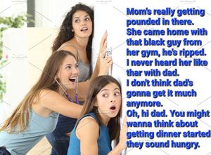 Daughters listening to mom fucking BF. Teasing cuckold dad