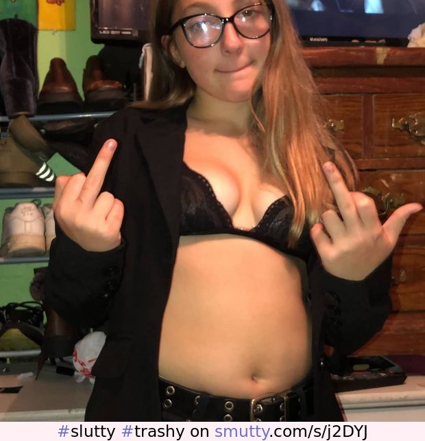 Slutty chubby lil trashy teenslut flipping off both of it's middle fingers