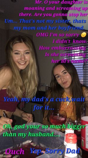 Daughter's friend thinks her sis is having sex, finds out it's mom, dad is cuckold