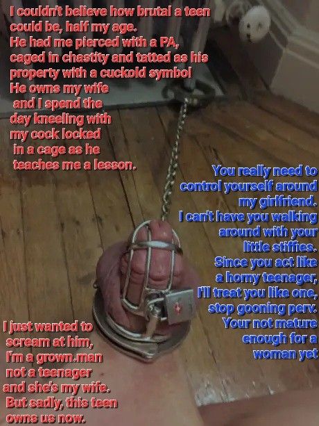 Neighbor teen Part X Chained by my chastity, he fucks my wife and starts treating me like a teen.